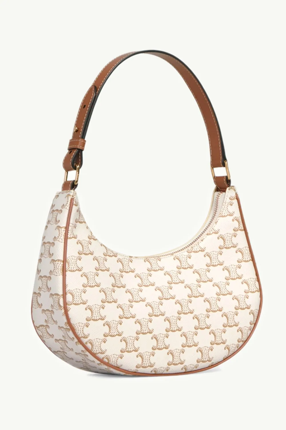 CELINE Ava Shoulder Bag in White/Tan Triomphe Canvas x Calfskin 2