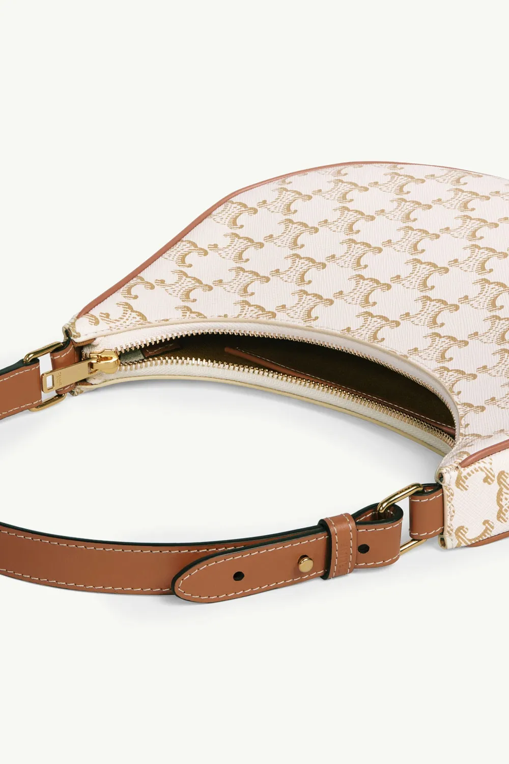 CELINE Ava Shoulder Bag in White/Tan Triomphe Canvas x Calfskin 3