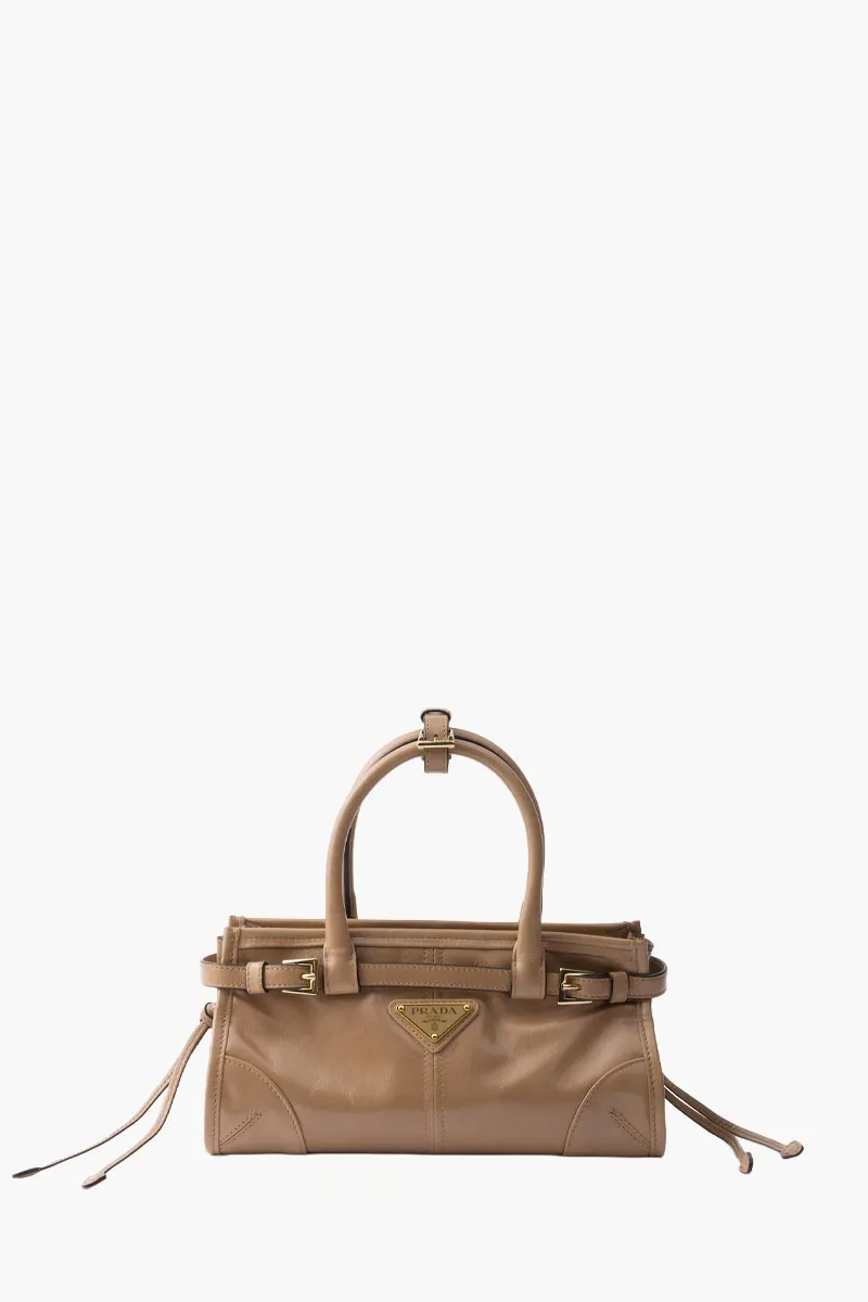 PRADA Mini Bonnie Handbag in Cameo Calfskin with Detachable Shoulder Strap 0