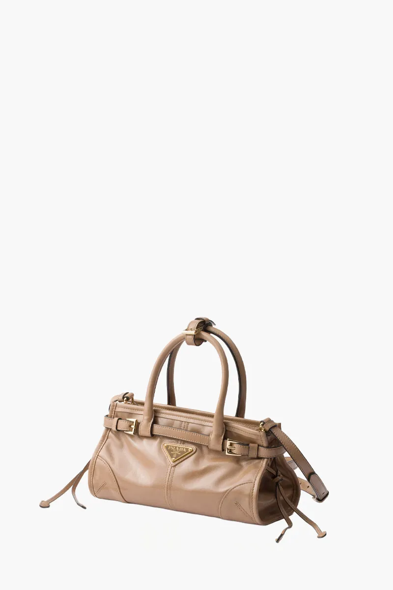 PRADA Mini Bonnie Handbag in Cameo Calfskin with Detachable Shoulder Strap 1