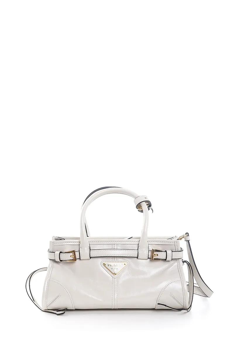 PRADA Mini Bonnie Handbag in White Calfskin with Detachable Shoulder Strap 0