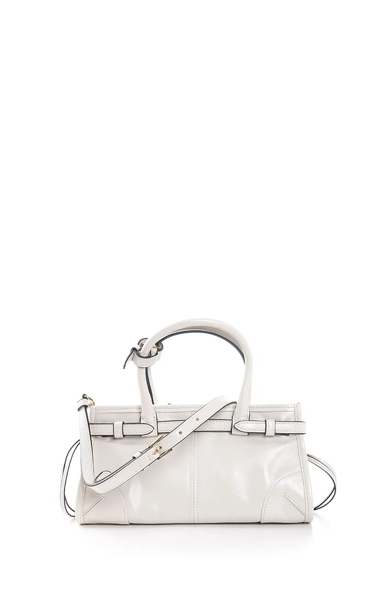 PRADA Mini Bonnie Handbag in White Calfskin with Detachable Shoulder Strap 2