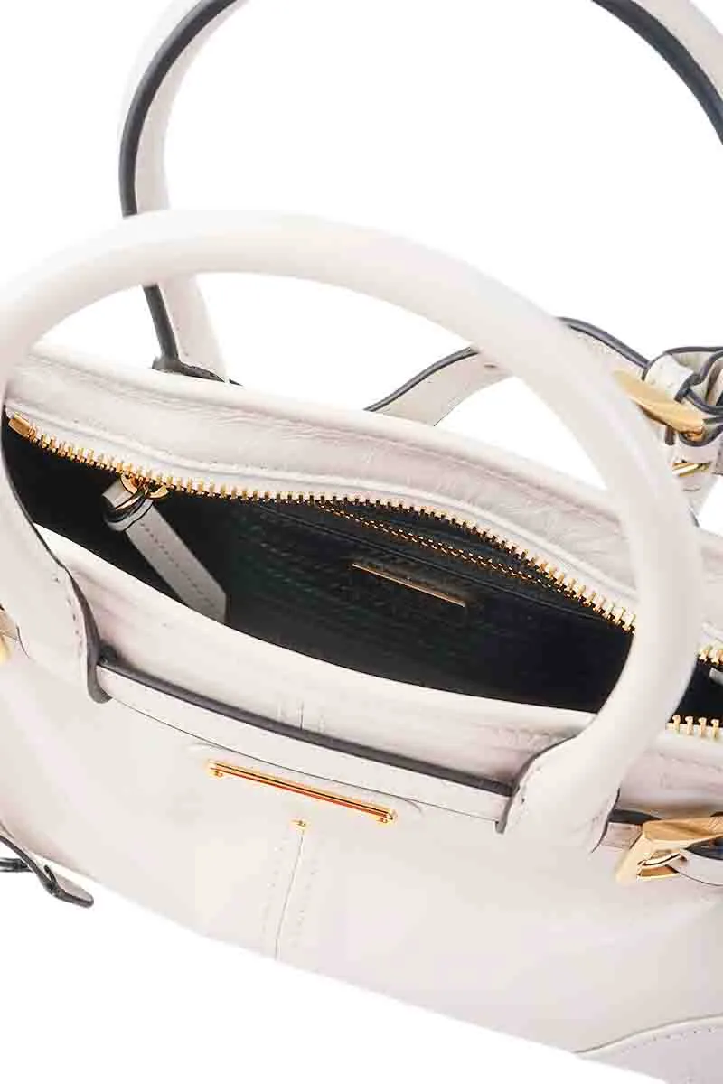 PRADA Mini Bonnie Handbag in White Calfskin with Detachable Shoulder Strap 4