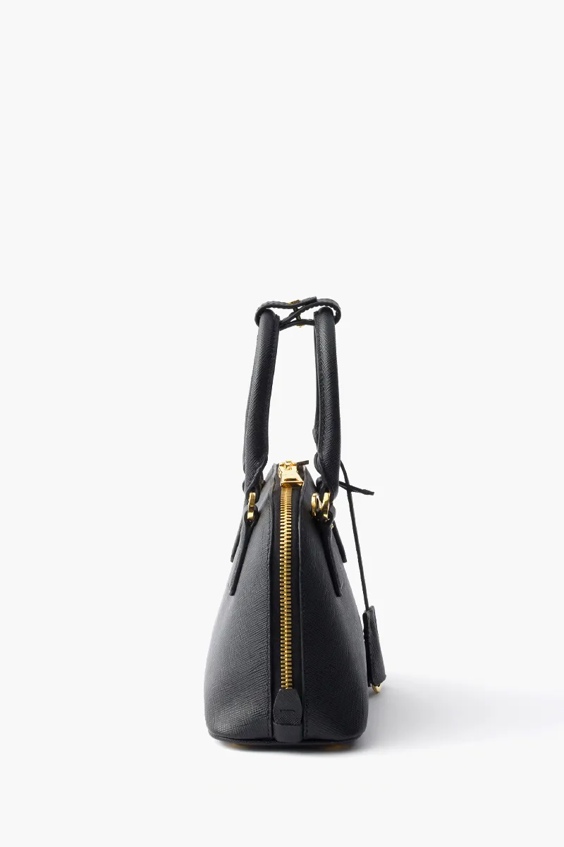 PRADA Mini Promenade Top Handle Bag in Black Saffiano Leather with Detachable Strap 2