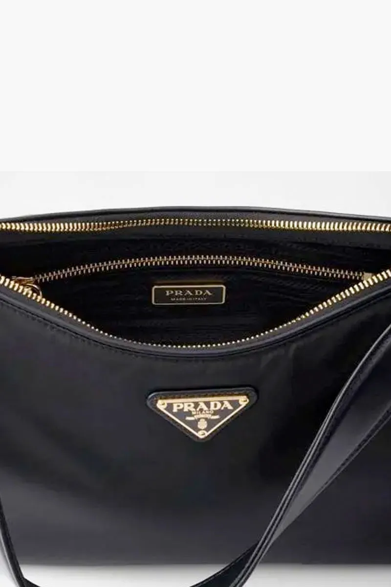 PRADA Large Aimée Shoulder Bag in Black Re-Nylon and Leather with Padlock 2
