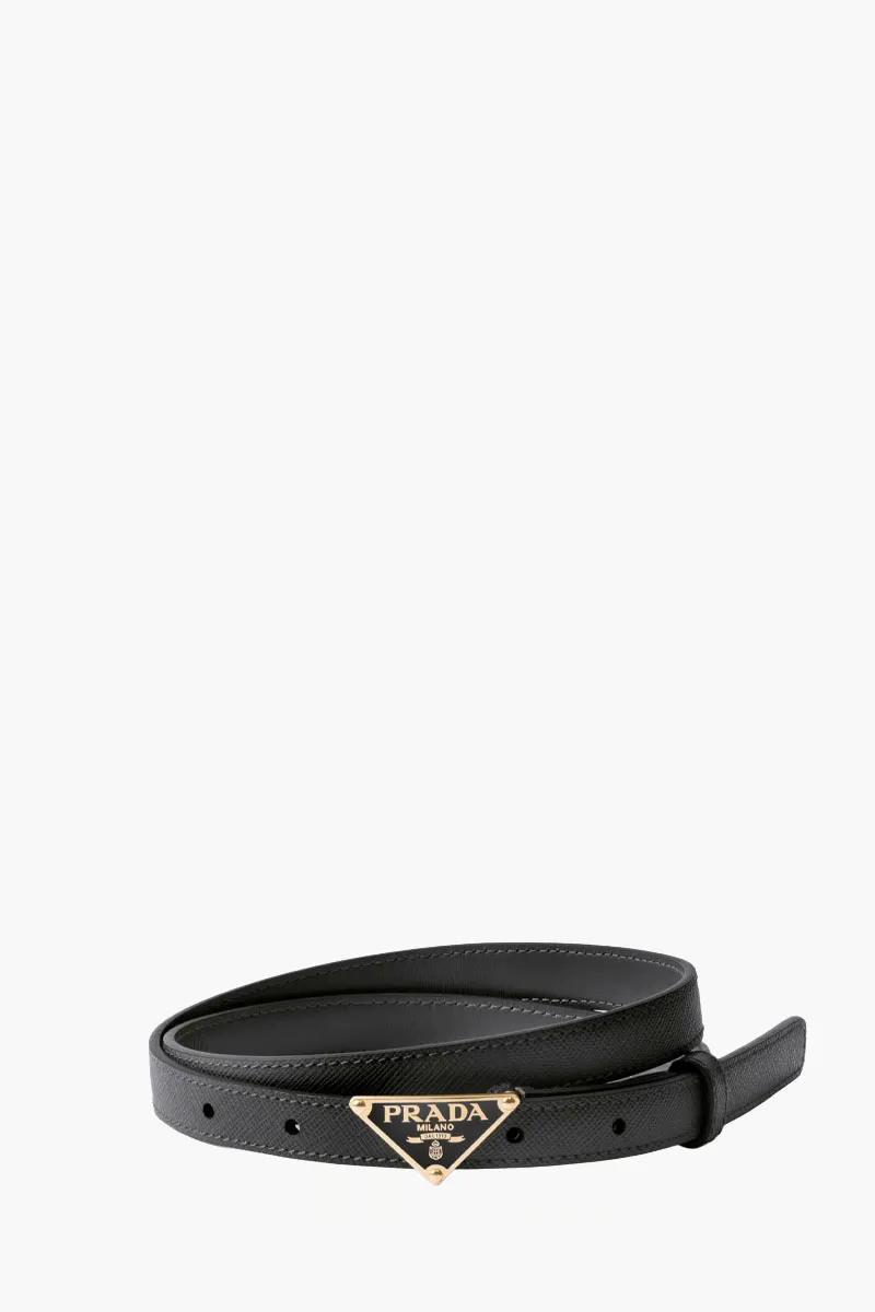 PRADA Triangle Logo Buckle 1.5cm Belt in Black GHW Saffiano Leather 2