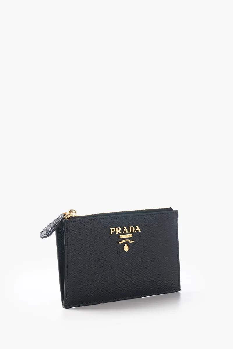 PRADA Logo Plaque Card Holder in Black Saffiano Leather 1