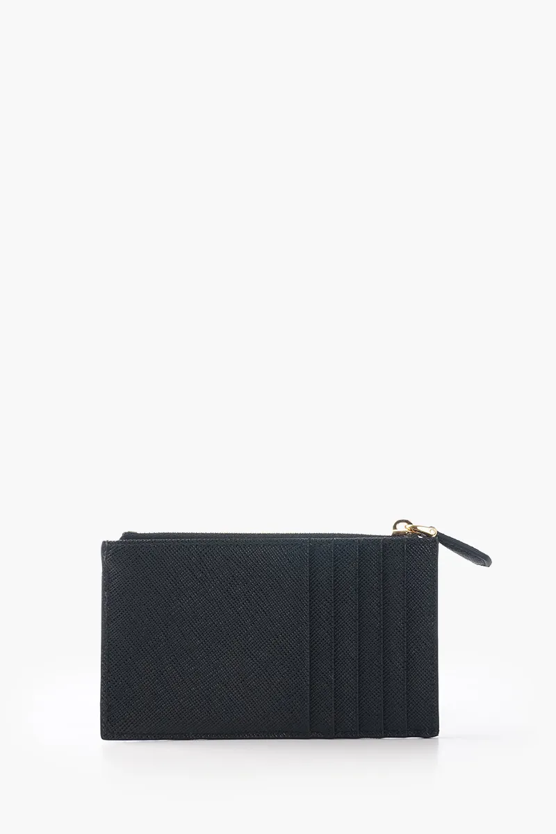 PRADA Logo Plaque Card Holder in Black Saffiano Leather 2