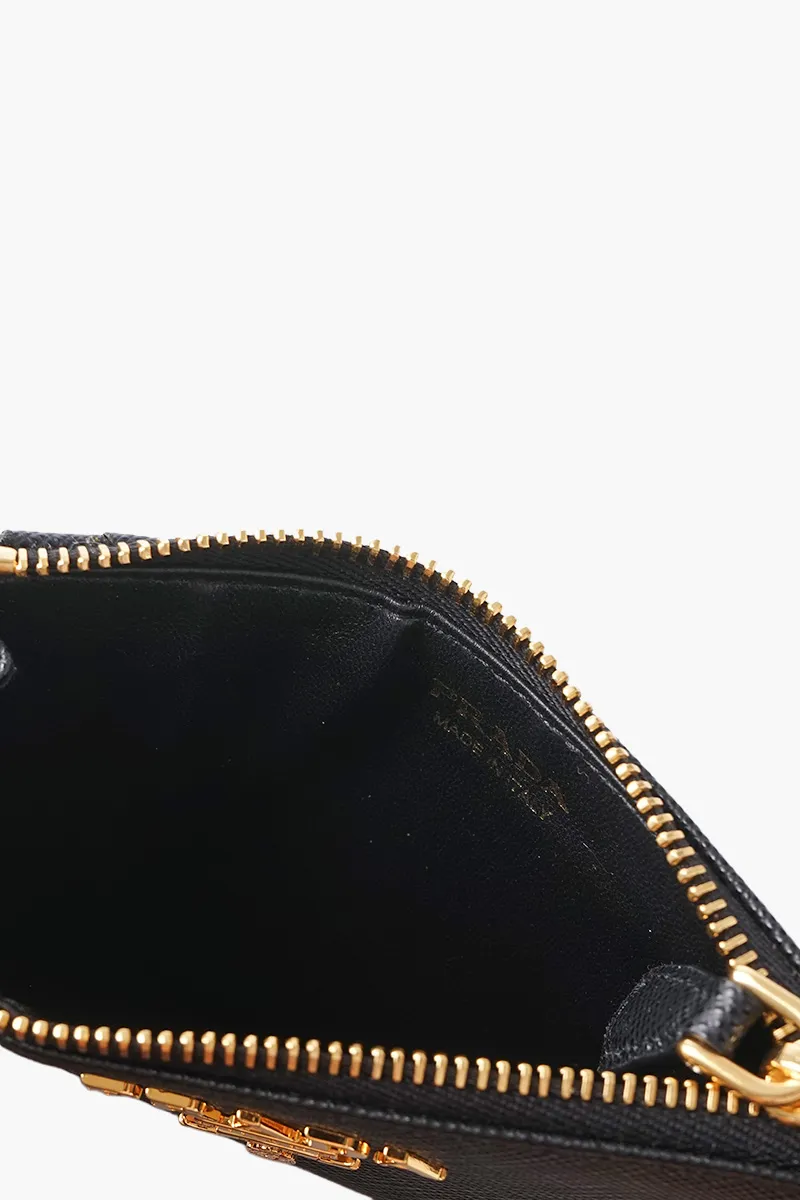 PRADA Logo Plaque Card Holder in Black Saffiano Leather 3