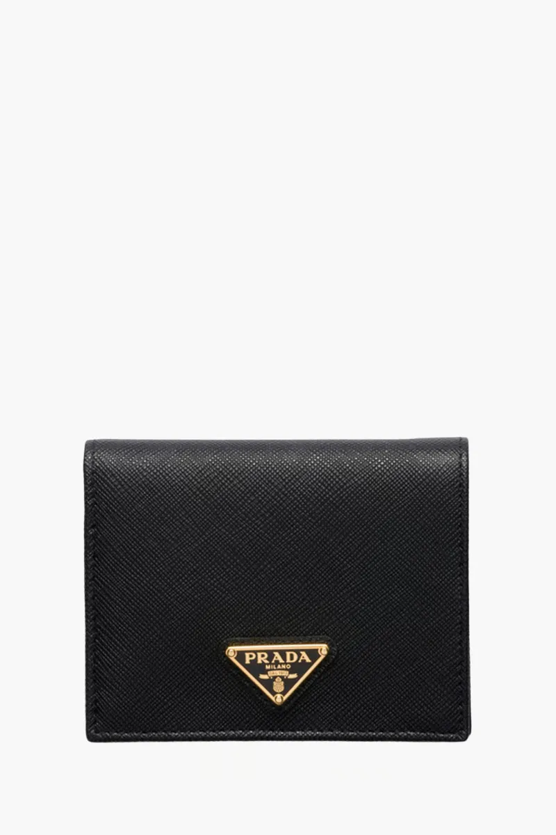 PRADA Small Triangle Logo Flap Wallet in Black Saffiano Leather 0