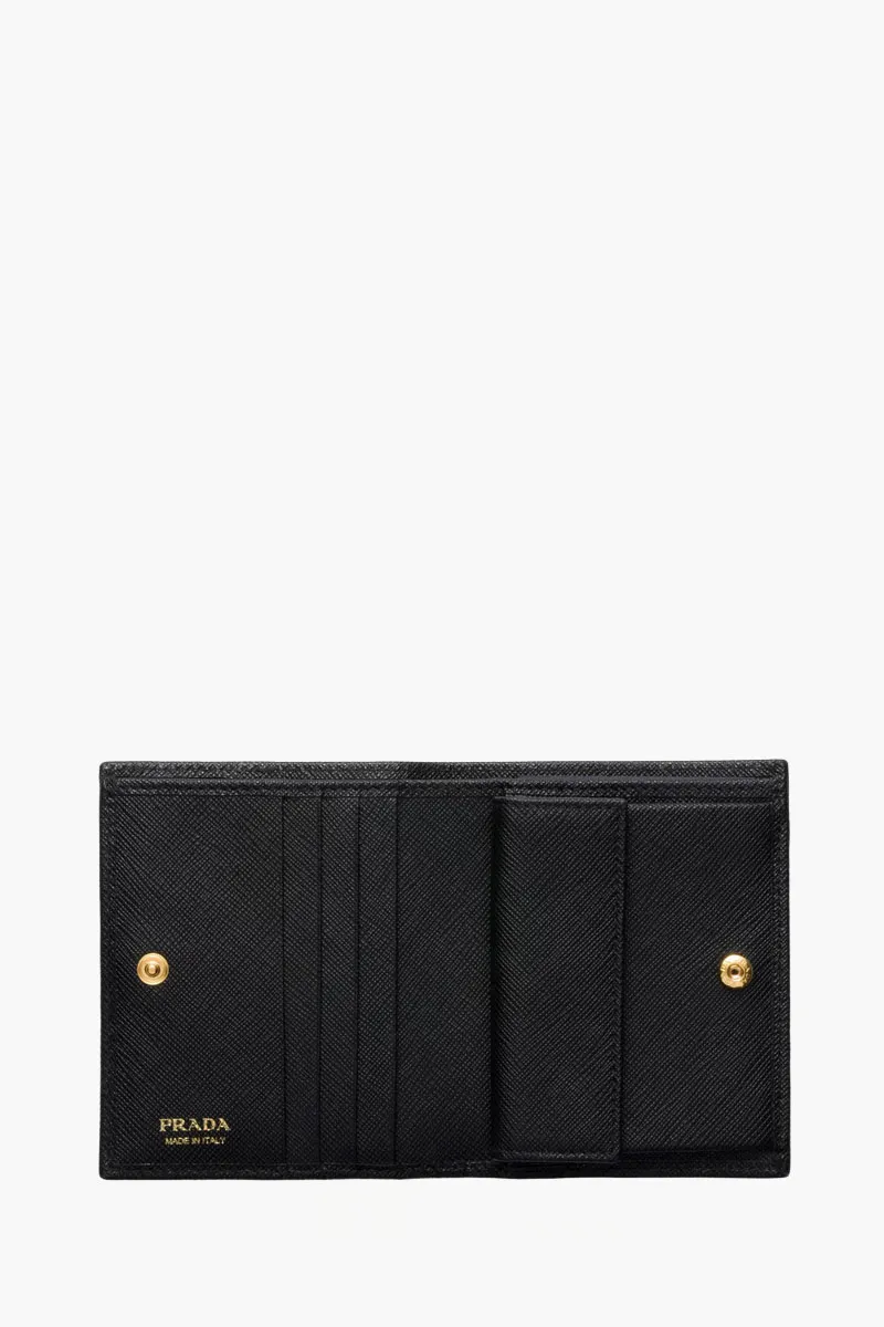 PRADA Small Triangle Logo Flap Wallet in Black Saffiano Leather 1