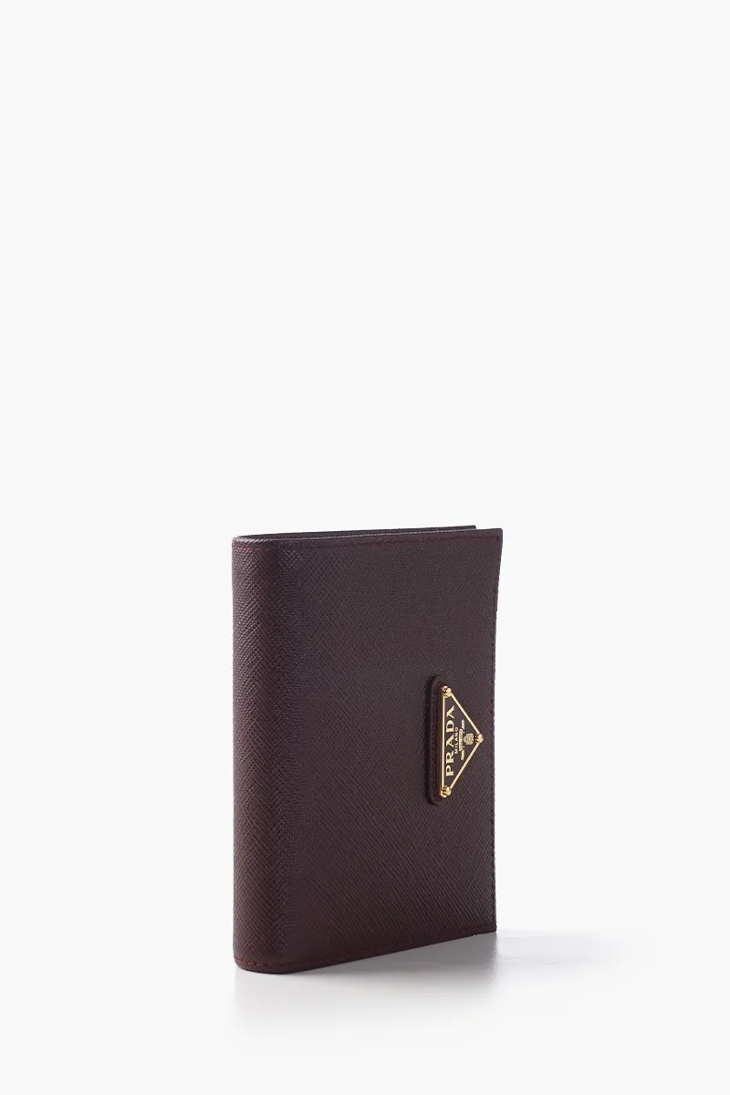 PRADA Small Triangle Logo Flap Wallet in Bordeaux Saffiano Leather 1