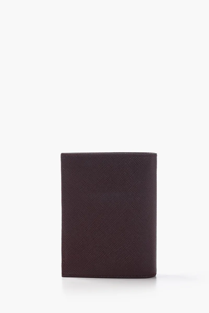 PRADA Small Triangle Logo Flap Wallet in Bordeaux Saffiano Leather 2