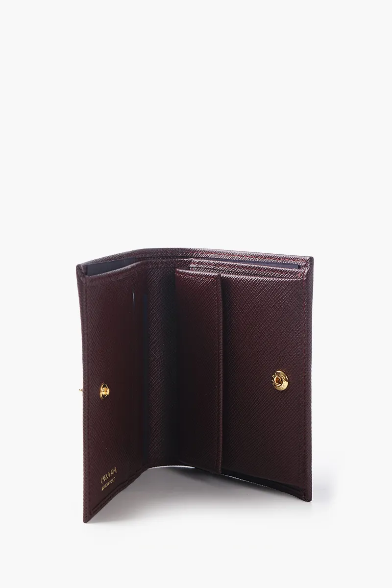 PRADA Small Triangle Logo Flap Wallet in Bordeaux Saffiano Leather 3