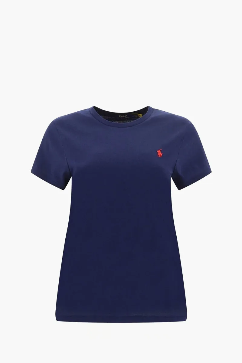 POLO RALPH LAUREN Women Logo Short Sleeves T-Shirt in Navy Blue/Red Cotton 0