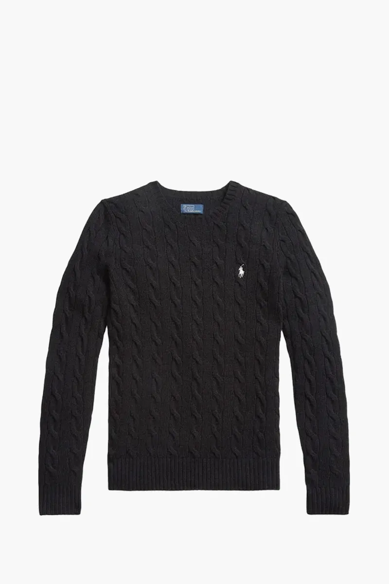 POLO RALPH LAUREN Women Logo Cable Knit Sweater in Black/White Wool 0