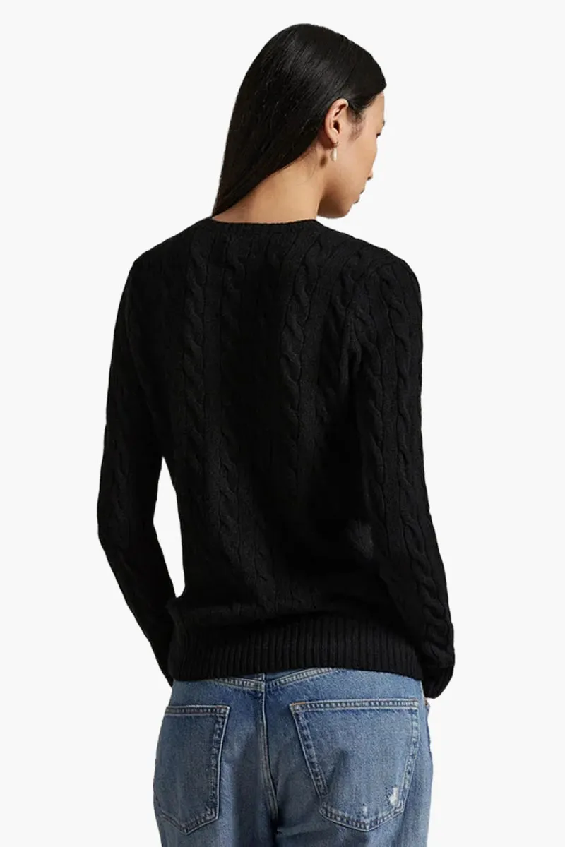 POLO RALPH LAUREN Women Logo Cable Knit Sweater in Black/White Wool 2