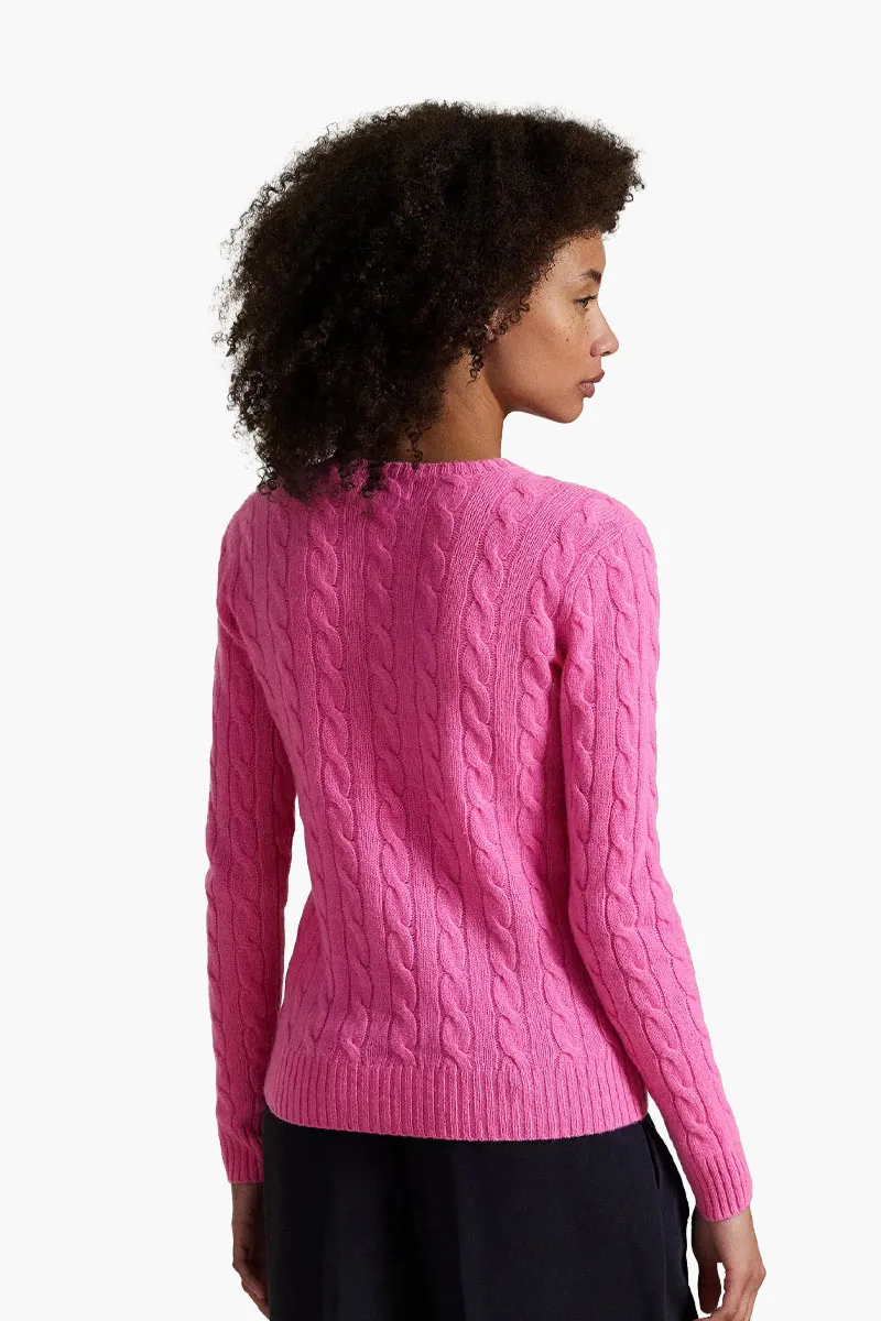 POLO RALPH LAUREN Women Logo Cable Knit Sweater in Pink/Navy Blue Wool 2