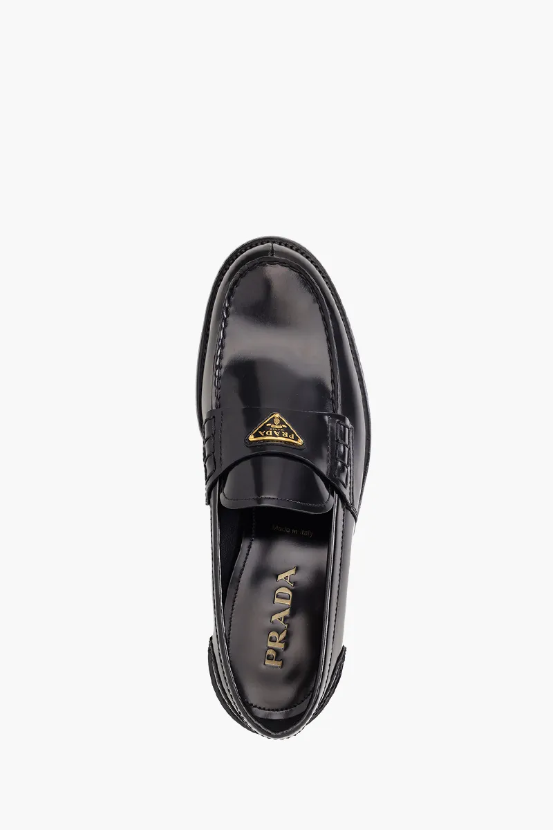 PRADA Men Moccasins Loafers in Black Leather with Enamelled Metal Triangle Logo 3