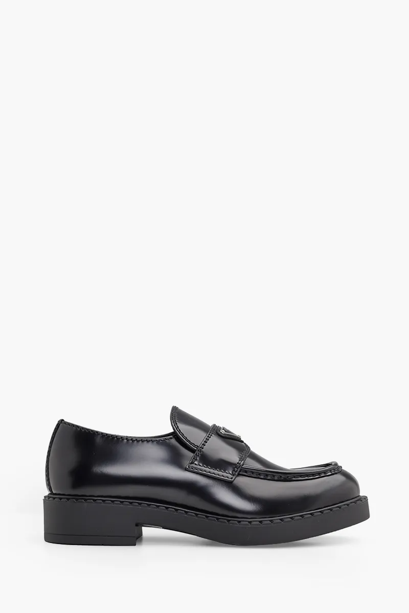 PRADA Men Classic Loafers 35mm in Black Brushed Leather with Triangle Logo 0