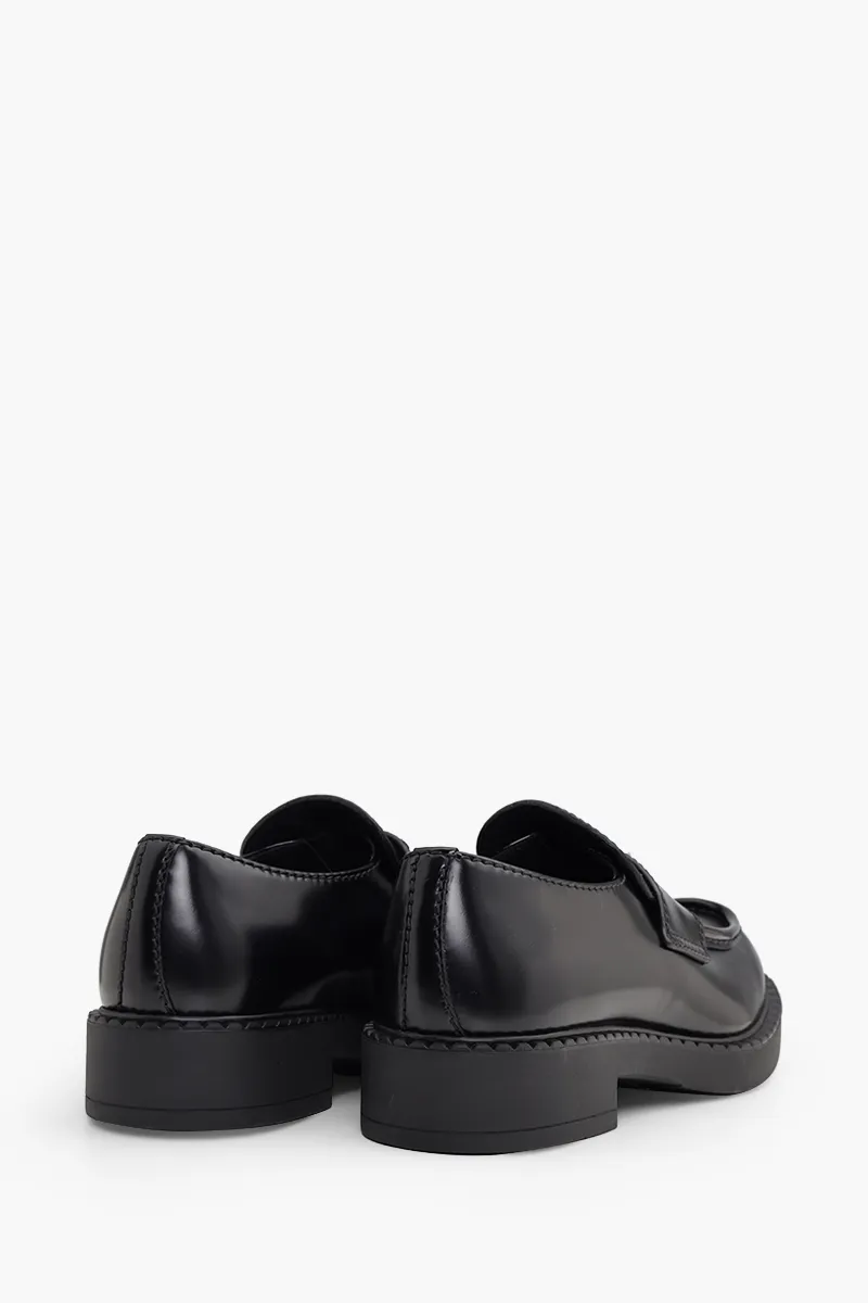 PRADA Men Classic Loafers 35mm in Black Brushed Leather with Triangle Logo 2