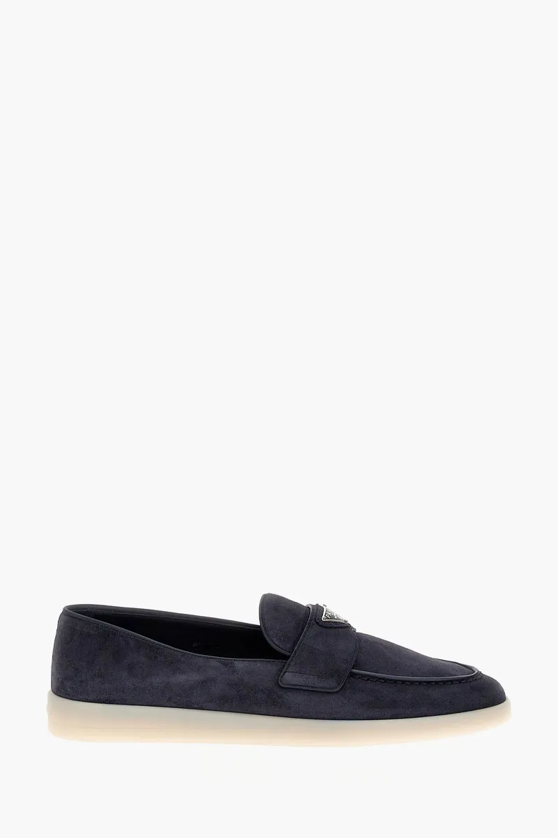 PRADA Men Round Toe Loafers in Navy Suede  0
