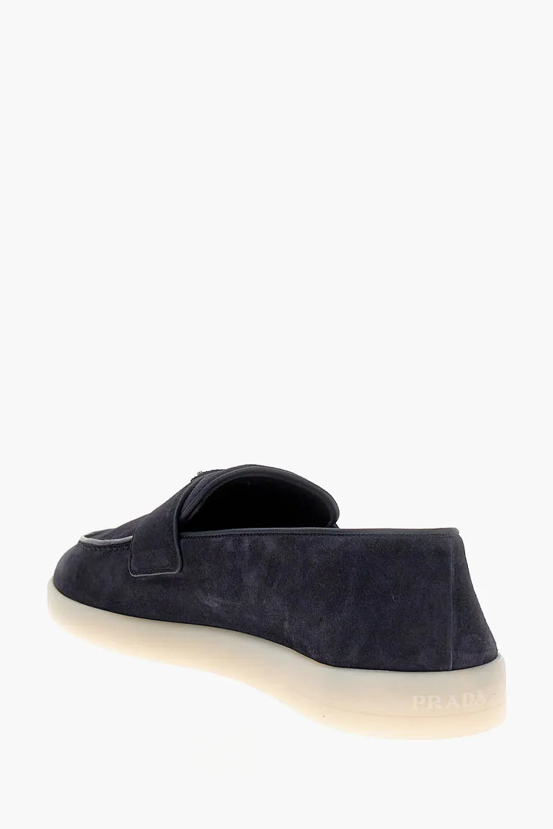 PRADA Men Round Toe Loafers in Navy Suede  1