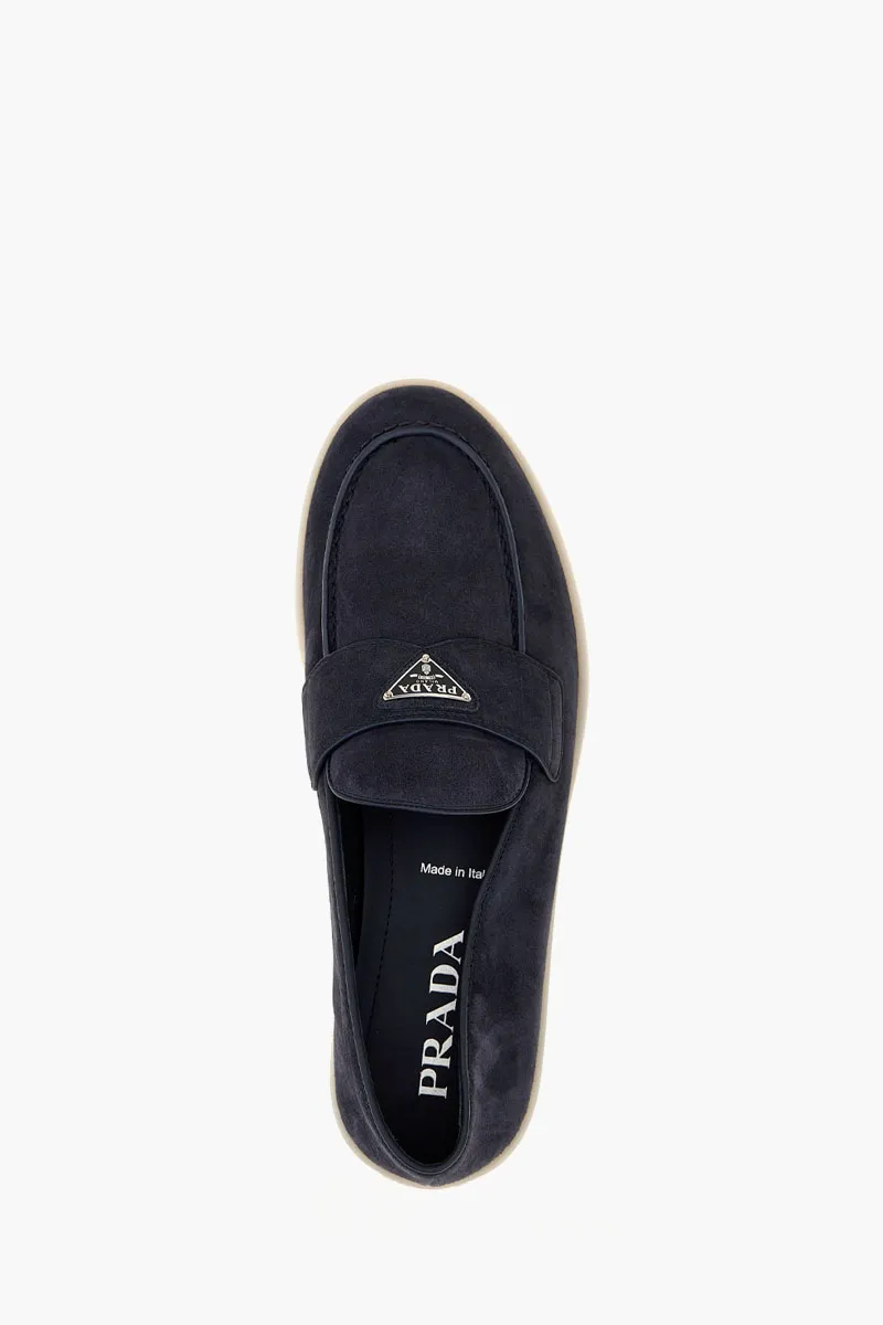 PRADA Men Round Toe Loafers in Navy Suede  3