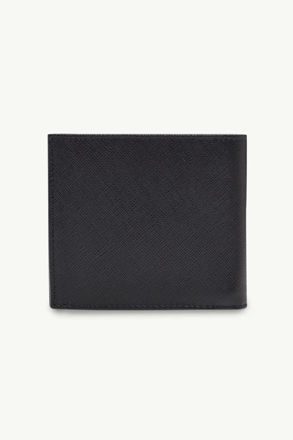 PRADA Men Bi-Fold Wallet in Black Saffiano Leather with Corner Triangle Logo 1