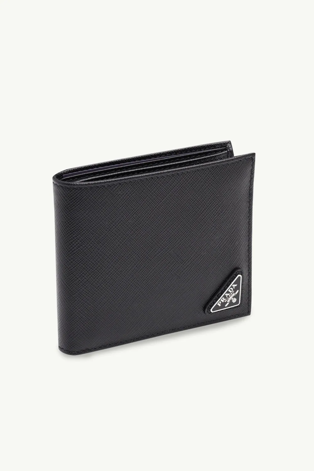 PRADA Men Bi-Fold Wallet in Black Saffiano Leather with Corner Triangle Logo 2