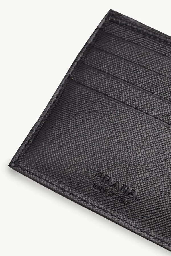 PRADA Men Bi-Fold Wallet in Black Saffiano Leather with Corner Triangle Logo 3