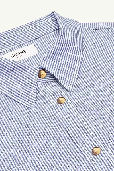 CELINE Women Knotted Crop Shirt in Blanc/Marine Linen x Cotton with T Sleeves 2
