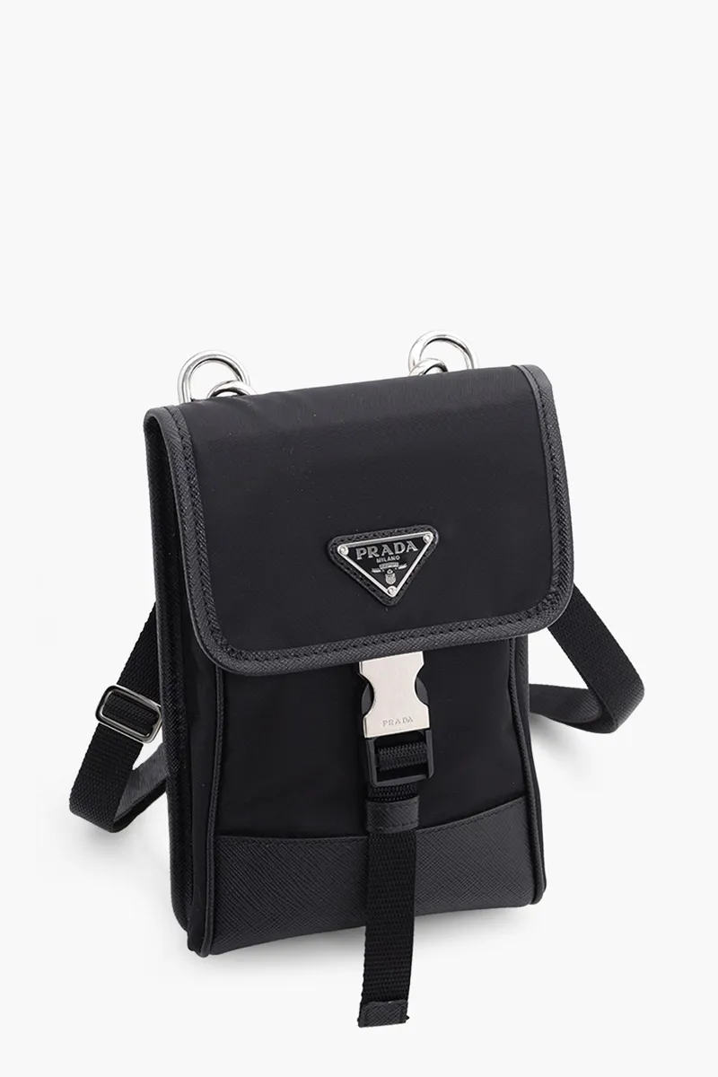 PRADA Triangle Logo Smartphone Case in Black Re-Nylon x Saffiano Leather with Transparant Card Slot 2
