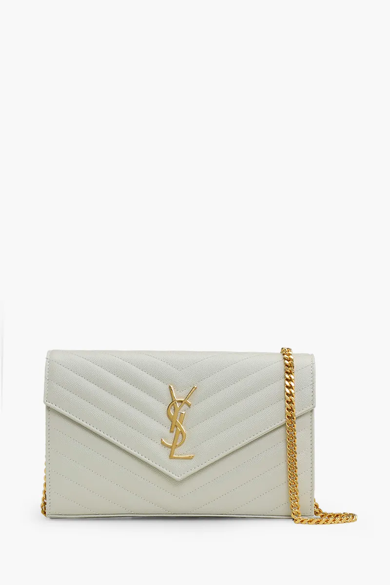 SAINT LAURENT Wallet on Chain 22.5cm in Crema Soft Caviar Leather GHW 0