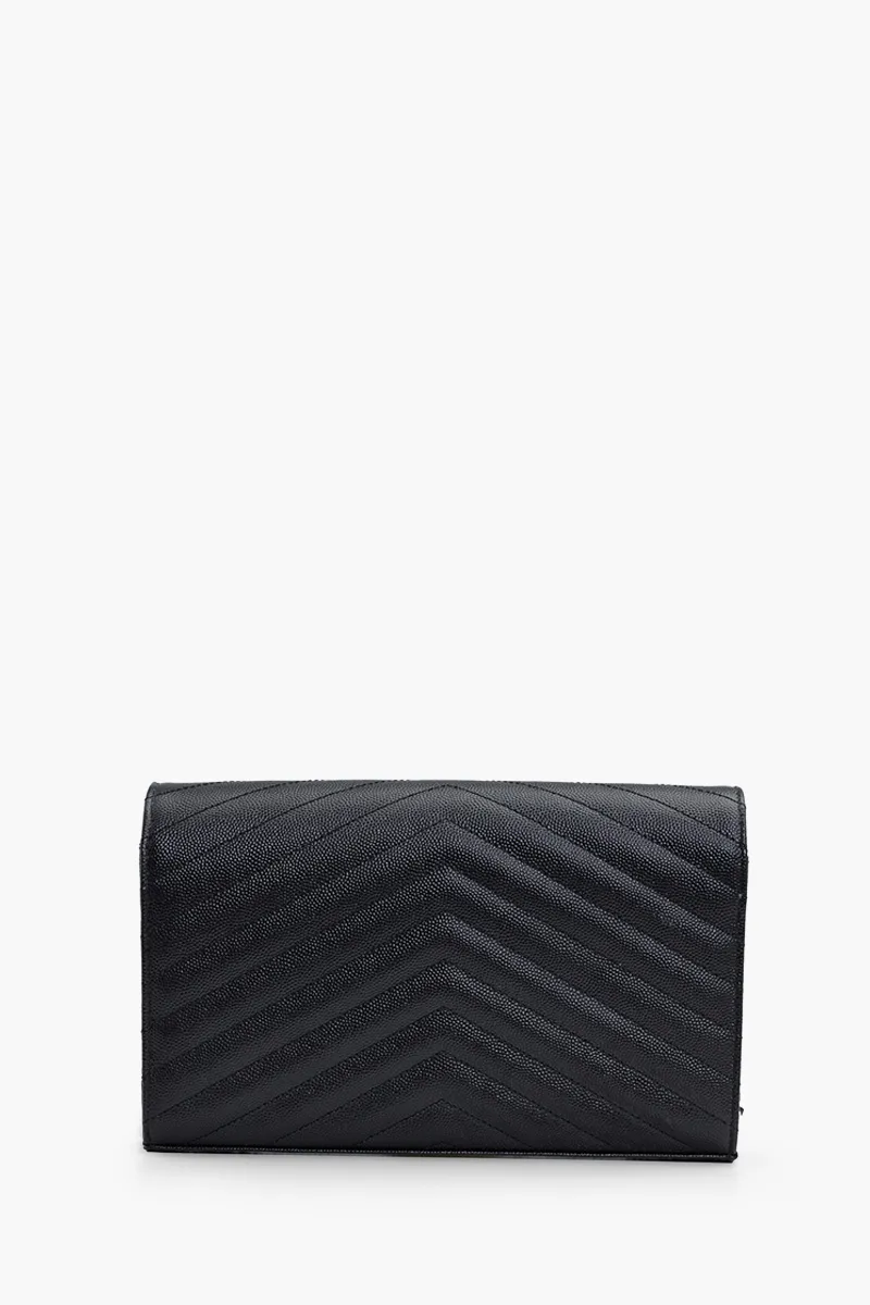 SAINT LAURENT Wallet on Chain 22.5cm in Black Caviar Leather BHW 1