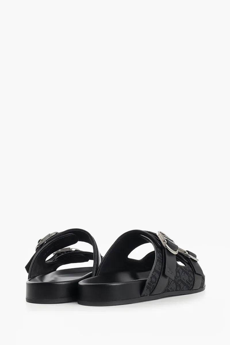 CHRISTIAN DIOR Oblique Jacquard Aqua Sandals in Black Cotton Calfskin Technical Fabric 1