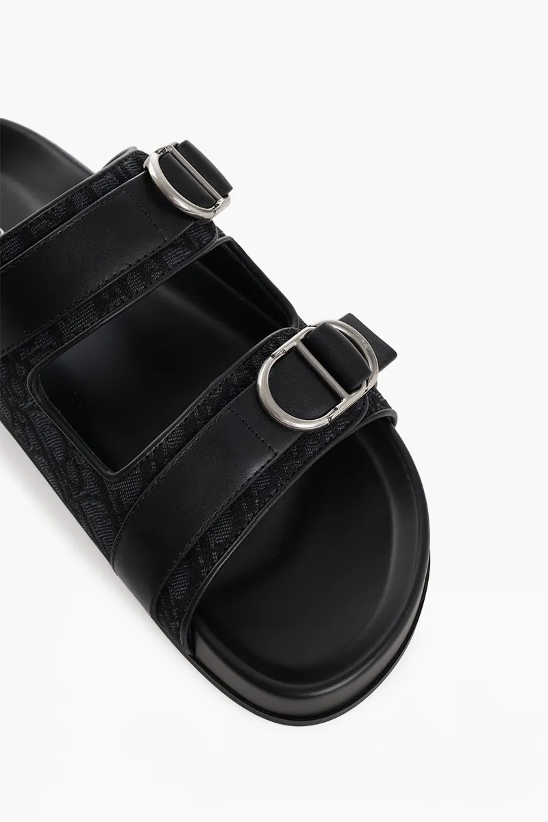 CHRISTIAN DIOR Oblique Jacquard Aqua Sandals in Black Cotton Calfskin Technical Fabric 3