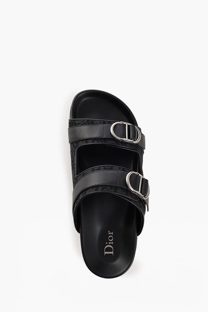 CHRISTIAN DIOR Oblique Jacquard Aqua Sandals in Black Cotton Calfskin Technical Fabric 4