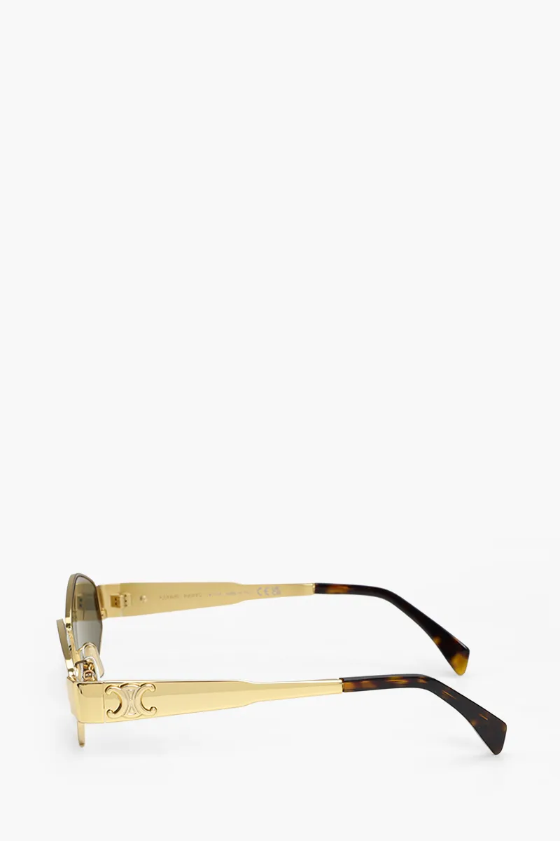 CELINE Geometric Triomphe Metal 02 Sunglasses in Gold/Green 3