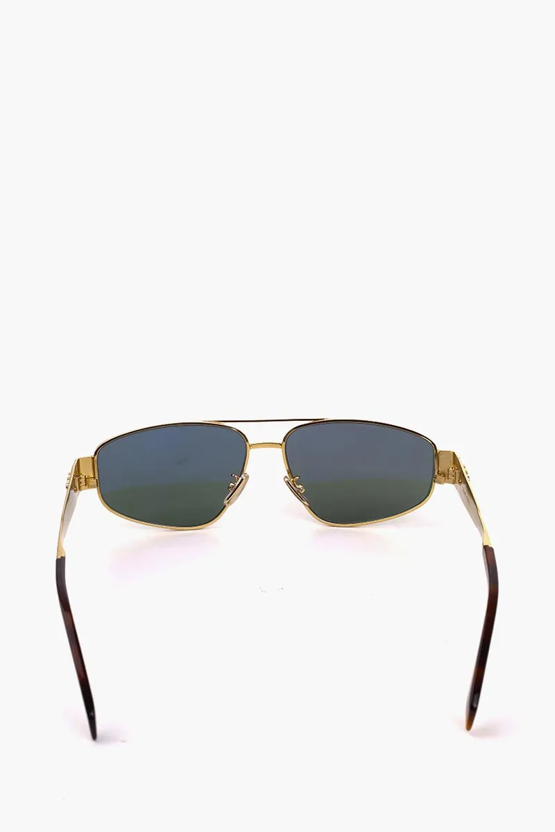 CELINE Metal Triomphe Sunglasses in Shiny Endura Gold/Green Metal 1