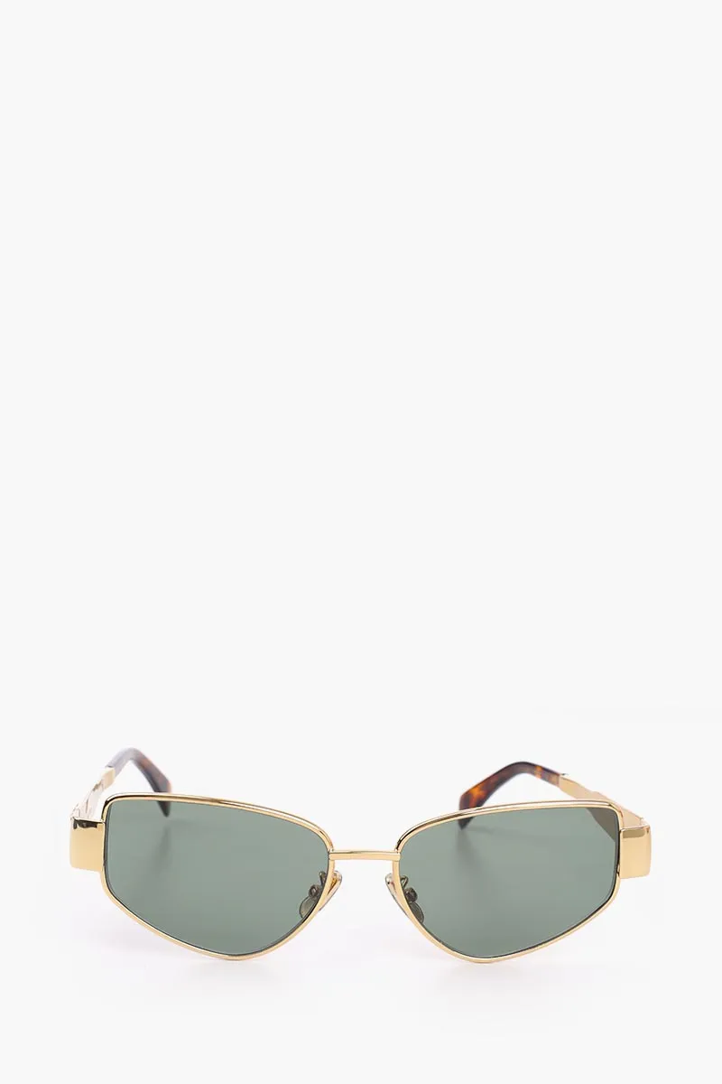 CELINE Triomphe Metal Square Sunglasses Gold/Brown Havanah/Grey/Green 0