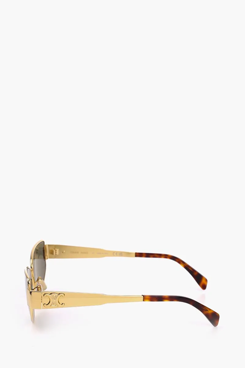 CELINE Triomphe Metal Square Sunglasses Gold/Brown Havanah/Grey/Green 3