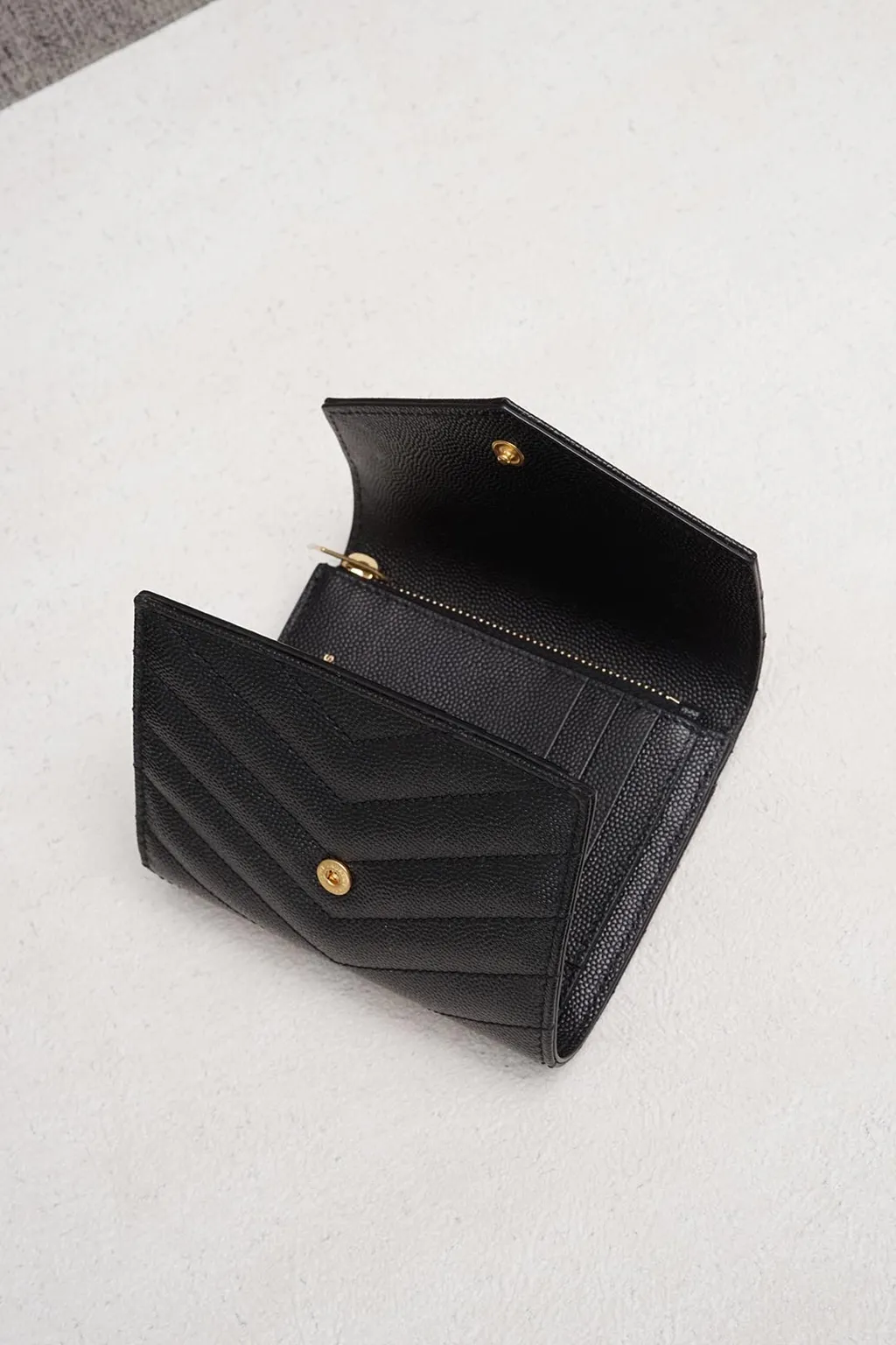 SAINT LAURENT Compact Tri-fold Wallet in Black Caviar Leather GHW 2