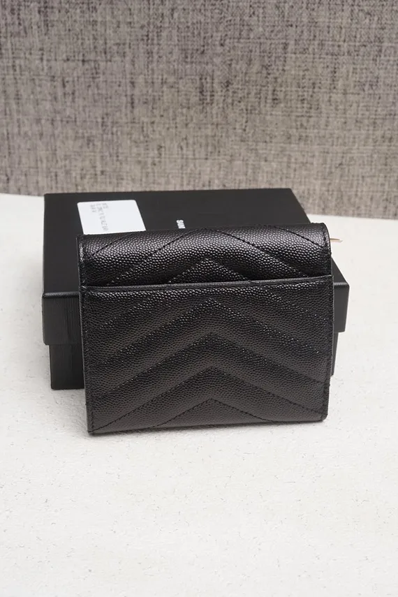 SAINT LAURENT Compact Tri-fold Wallet in Black Caviar Leather GHW 3