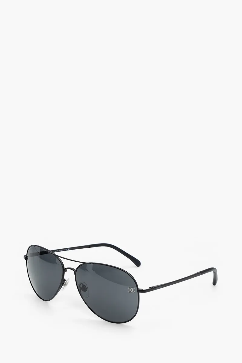 CHANEL Pilot Logo Sunglasses in Matte Brown/Dark Grey Titanium/Calfskin 2