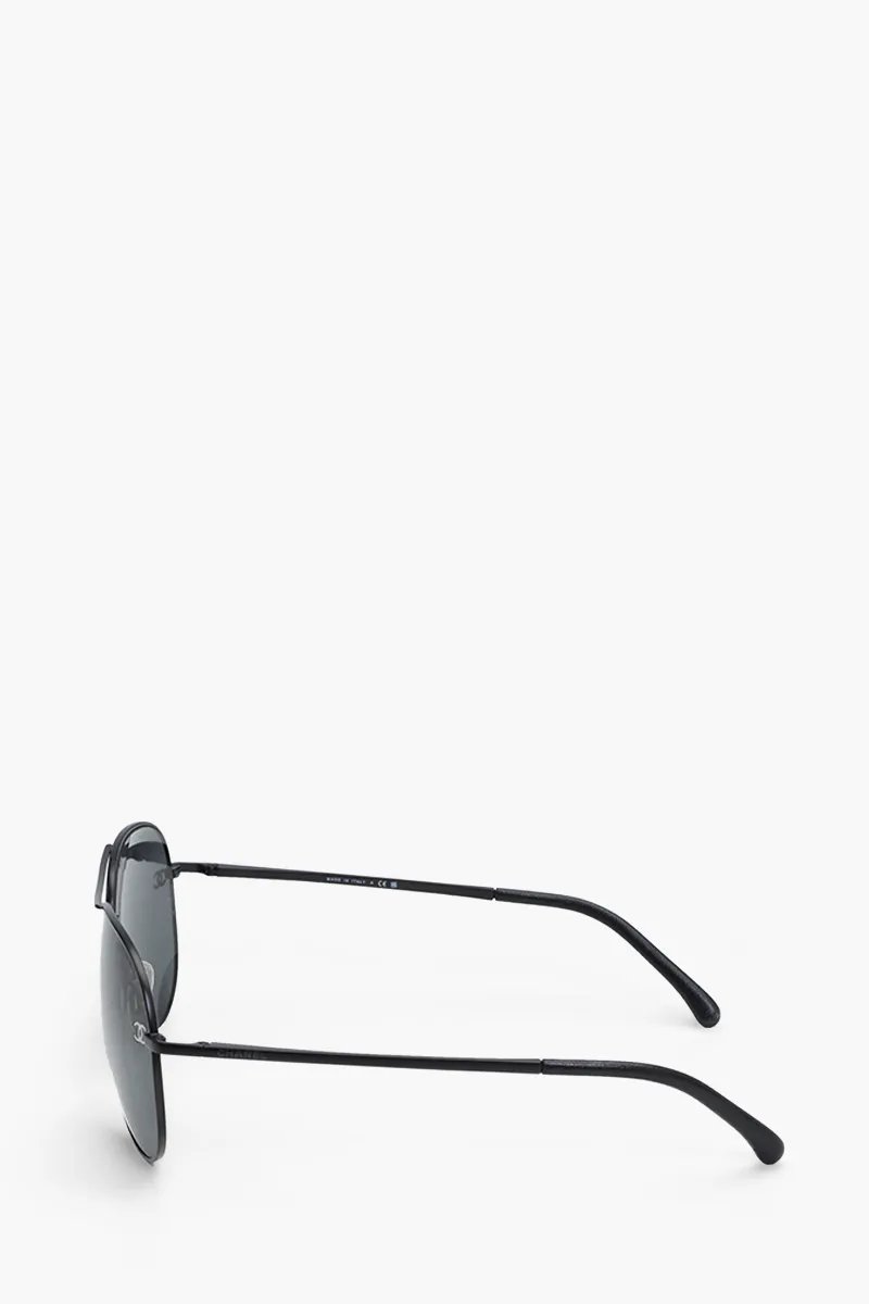 CHANEL Pilot Logo Sunglasses in Matte Brown/Dark Grey Titanium/Calfskin 3