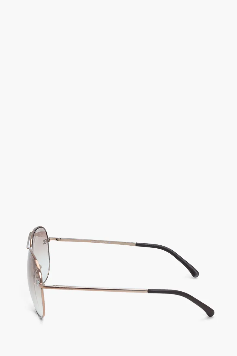 CHANEL Pilot Logo Sunglasses in Clear/Light Brown/Gradient Titanium/Calfskin 3
