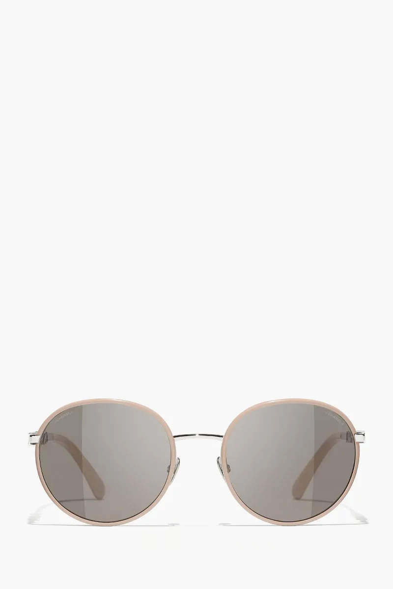 CHANEL Pantos Sunglasses in Brown/Silver Metal with Chhanel Logo 0