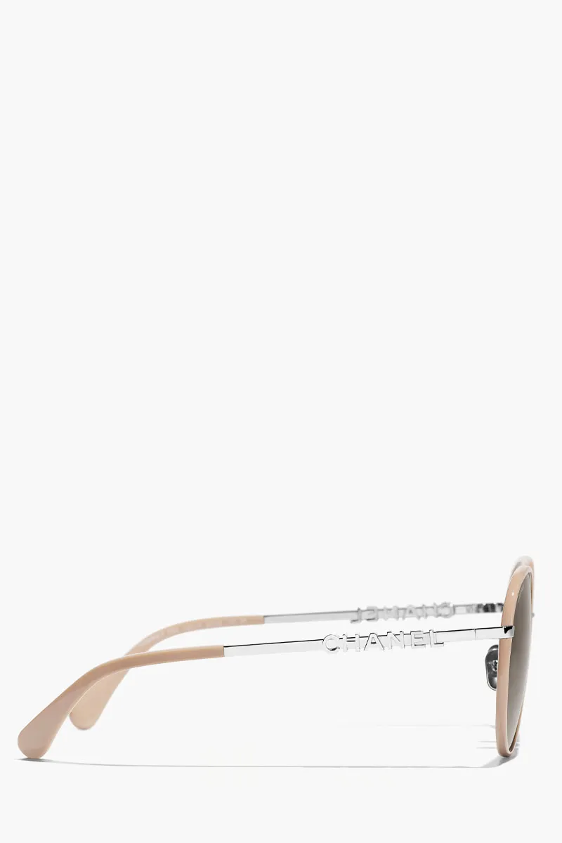 CHANEL Pantos Sunglasses in Brown/Silver Metal with Chhanel Logo 1