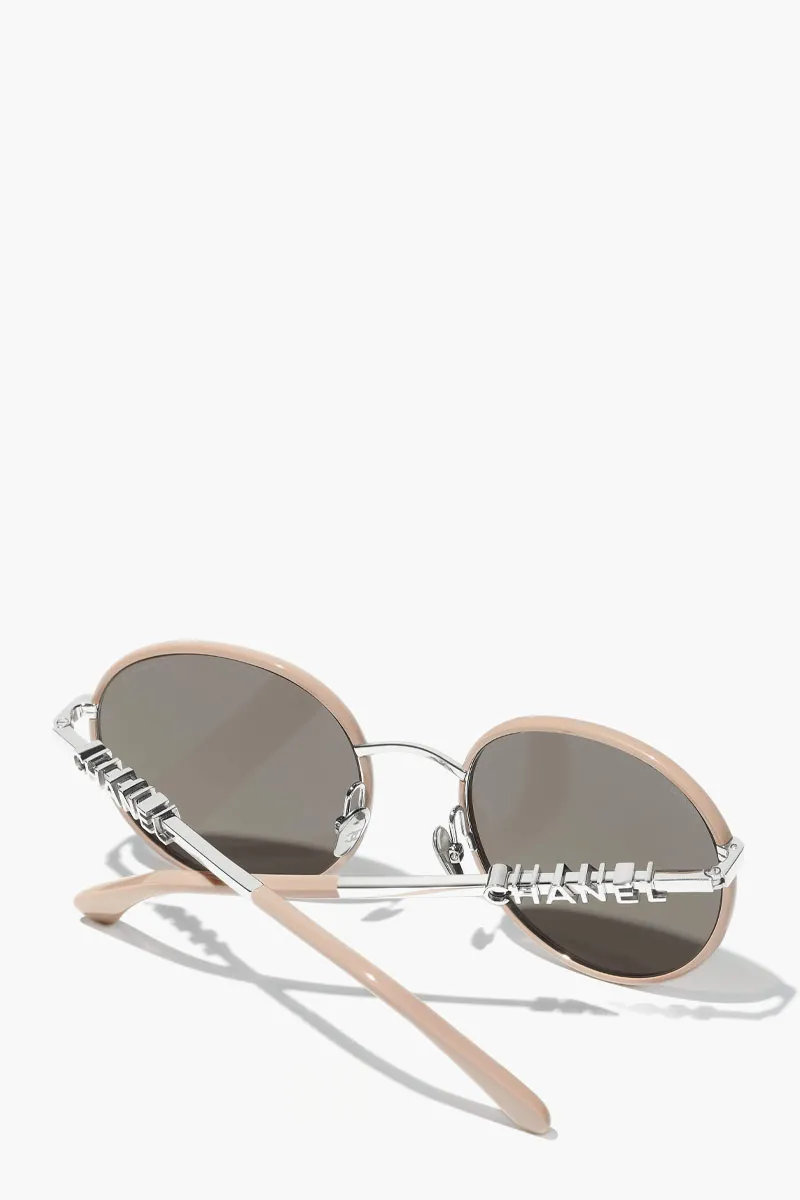 CHANEL Pantos Sunglasses in Brown/Silver Metal with Chhanel Logo 3